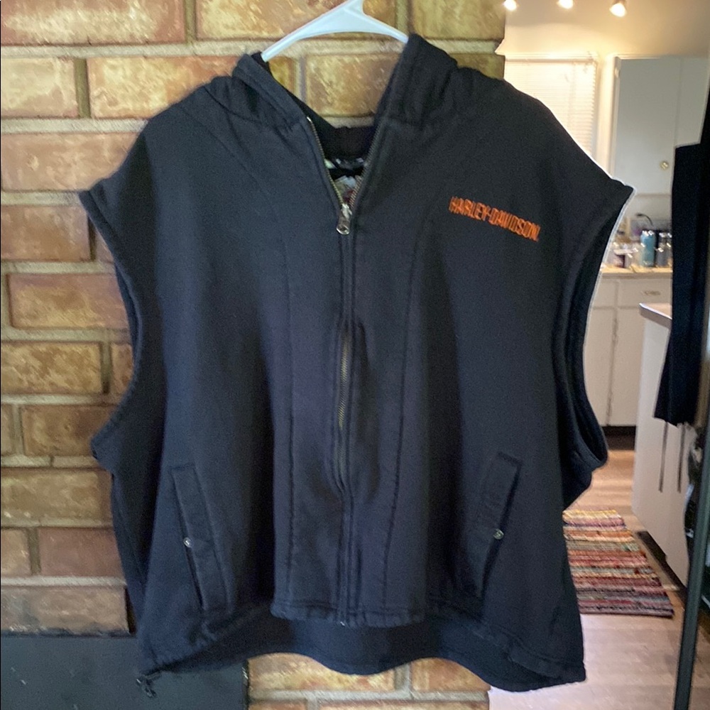 Harley-Davidson Black and Orange Sleeveless Vest